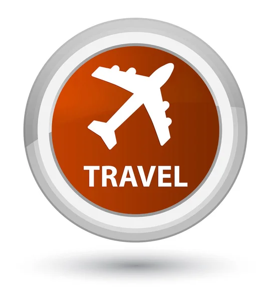 Viaje (icono de avión) botón redondo marrón primo — Foto de Stock
