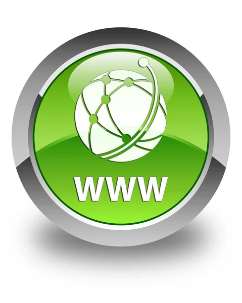 Www (küresel ağ simgesini) parlak yeşil yuvarlak düğmesi — Stok fotoğraf
