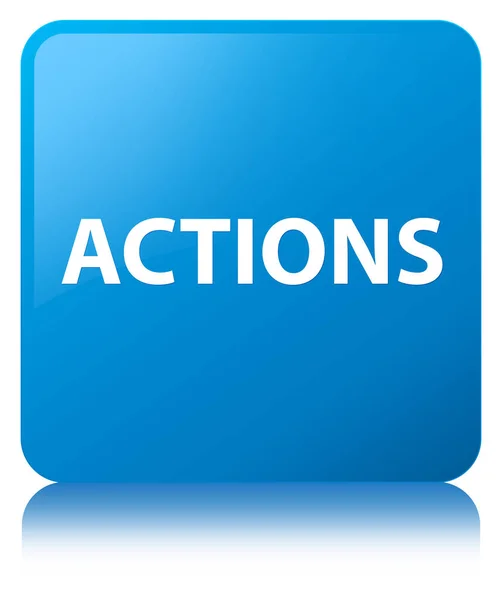 Ações botão quadrado azul ciano — Fotografia de Stock