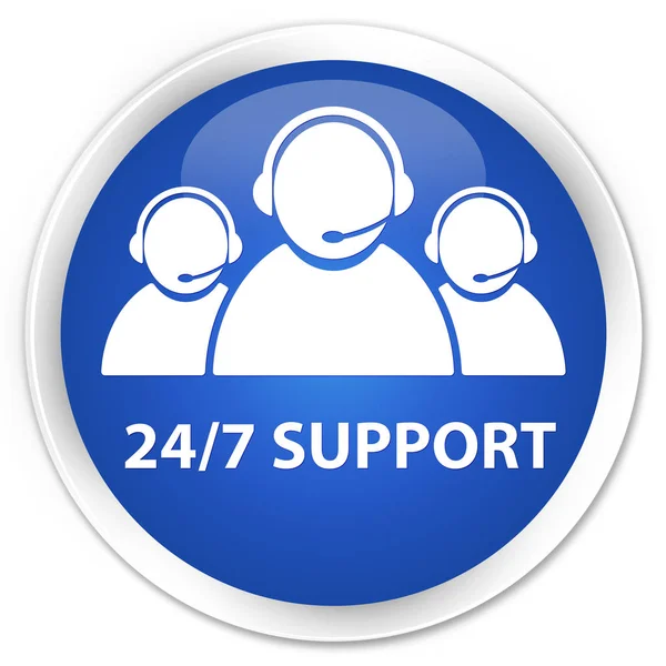 24 / 7 Support (customer care team icon) premium blue round button — стоковое фото