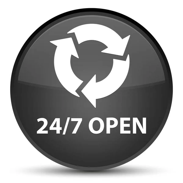 24 / 7 open special black round button — стоковое фото
