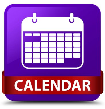 Takvim mor kare düğme kırmızı kurdele orta