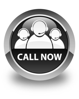 (Müşteri bakım ekibi simgesi) parlak siyah yuvarlak şimdi düğme