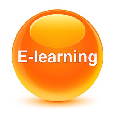 E-öğrenme eğitim camsı turuncu yuvarlak düğmesine