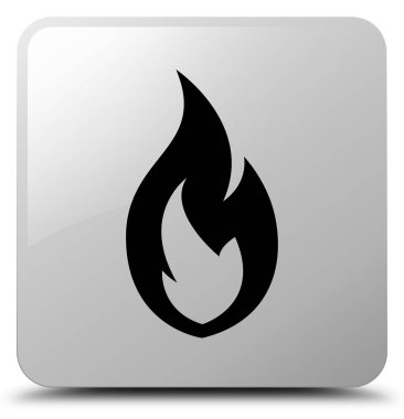 Yangın alev simgesi Beyaz kare düğme