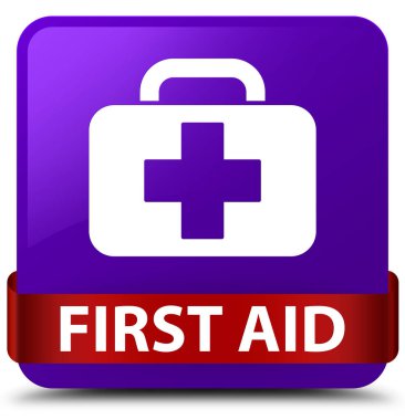 İlk yardım mor kare düğme kırmızı kurdele orta