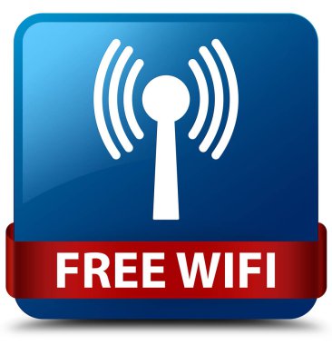 Ücretsiz wifi (wlan ağ) mavi kare düğme kırmızı kurdele orta