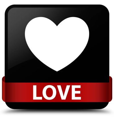 Aşk siyah kare düğme kırmızı kurdele orta