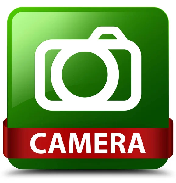 Fotocamera verde quadrato pulsante rosso nastro al centro — Foto Stock