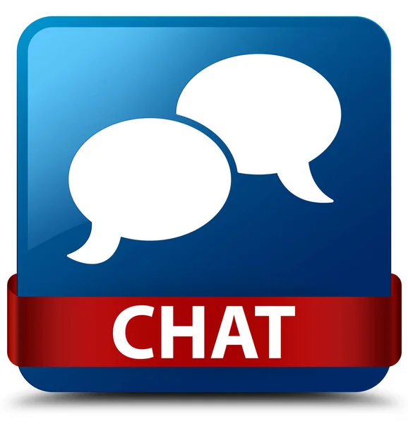 Chat blue square button red ribbon in middle — Stock Photo, Image