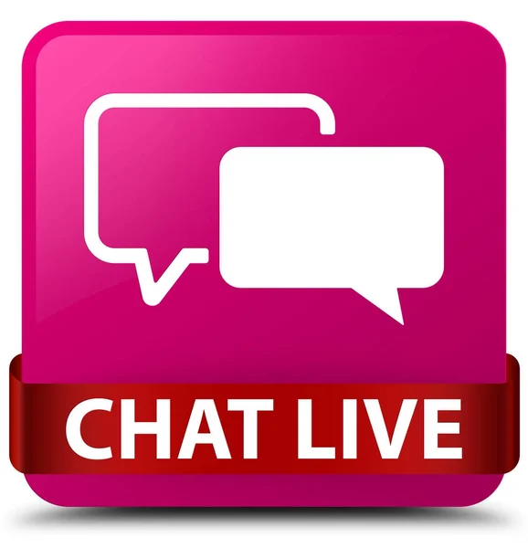 Chat live rosa quadrato pulsante rosso nastro al centro — Foto Stock