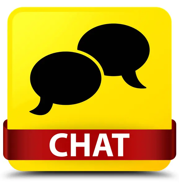 Chat yellow square button red ribbon in middle — Stock Photo, Image