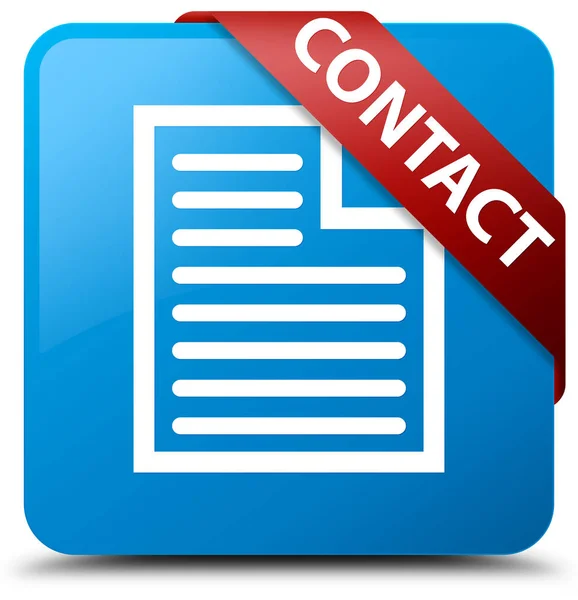 Contact (page icon) cyan blue square button red ribbon in corner — Stock Photo, Image