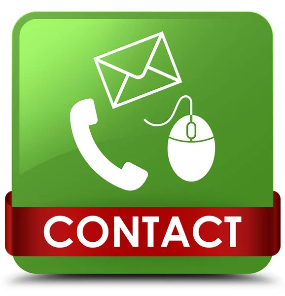 다시 연락처 (휴대 전화 이메일 및 마우스 아이콘) 부드러운 녹색 사각형 버튼 — 스톡 사진