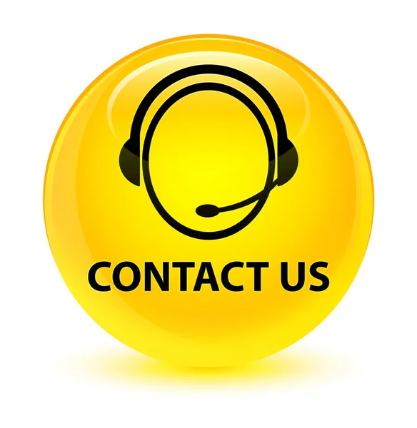 Skontaktuj się z nami (ikona opieka klienta) szklisty żółty okrągły przycisk — Zdjęcie stockowe