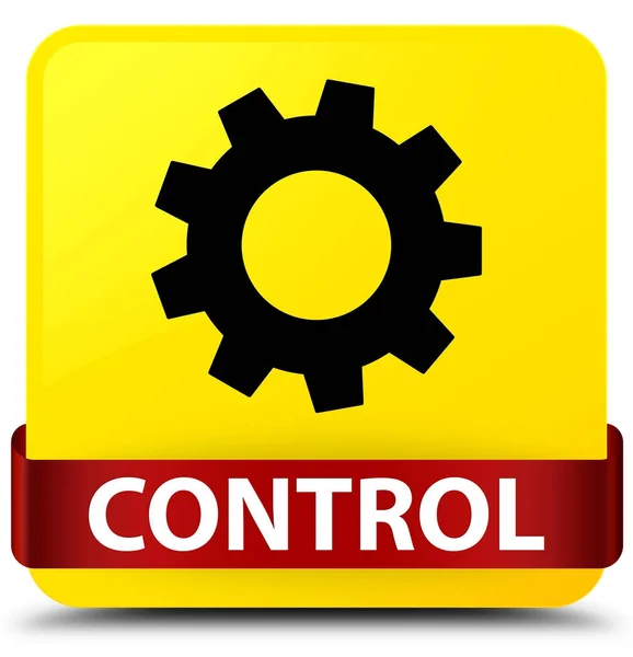 Steuerung (Einstellungssymbol) gelber quadratischer Knopf rotes Band in der Mitte — Stockfoto