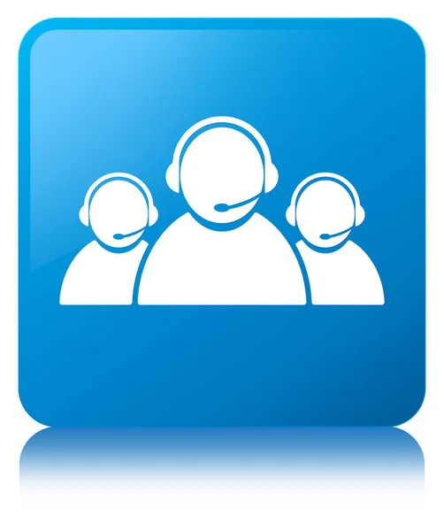 Icono del equipo de atención al cliente cyan azul botón cuadrado — Foto de Stock