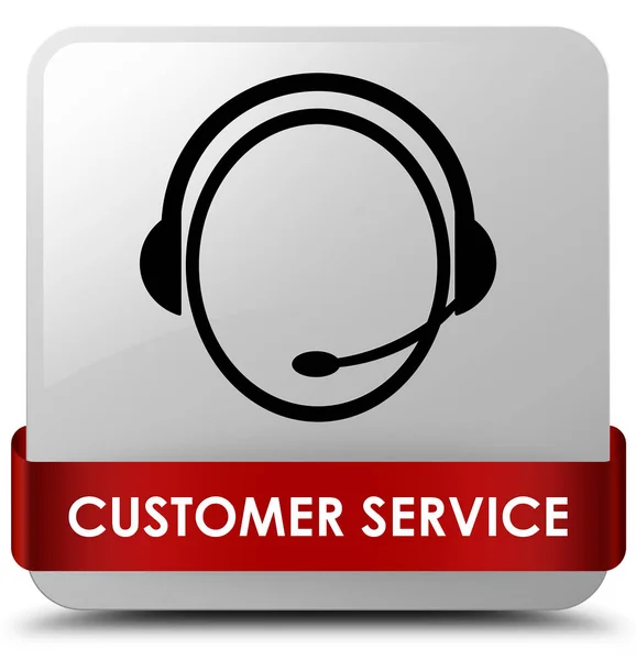 Atendimento ao cliente (ícone de atendimento ao cliente) botão quadrado branco ri vermelho — Fotografia de Stock