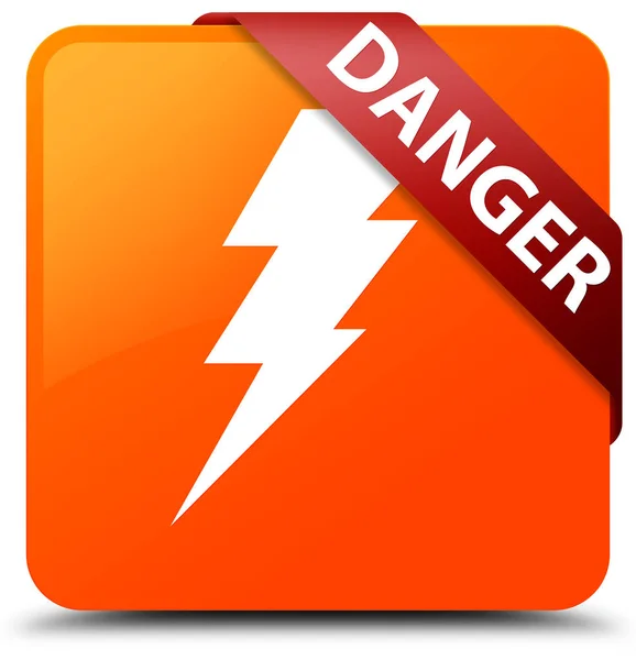 Veszély (villamos energia ikon) narancssárga négyzet gomb piros szalag cor — Stock Fotó