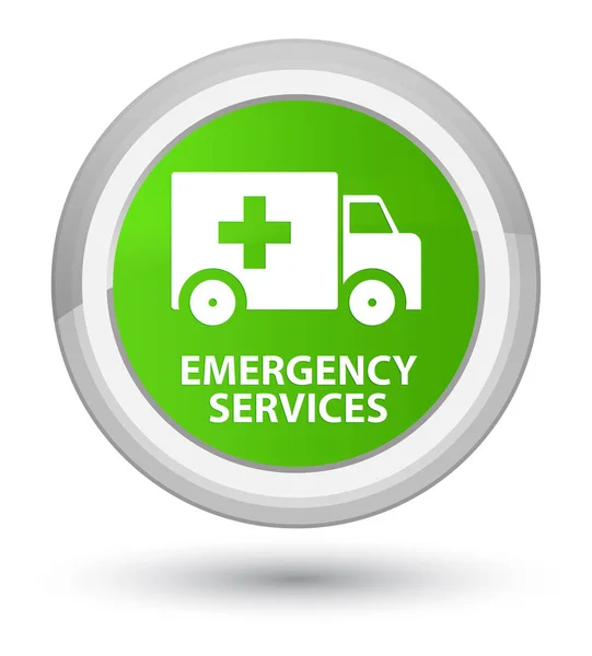 Servicios de emergencia primer botón redondo verde suave — Foto de Stock