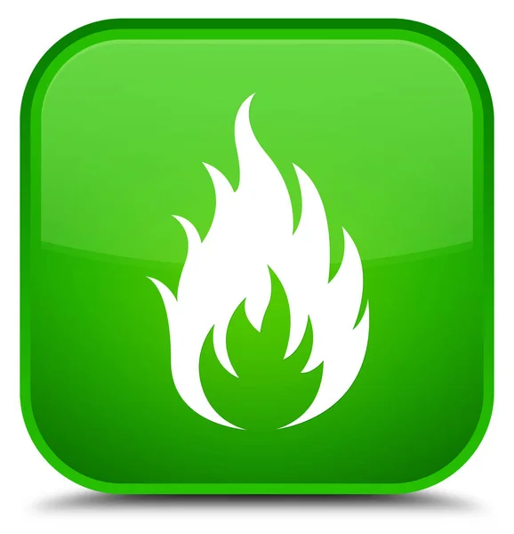 Tűz ikon különleges zöld négyzet gomb — Stock Fotó