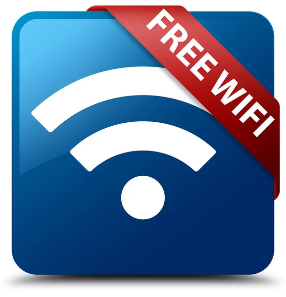 Gratis wifi blauwe vierkante knop rood lint in hoek — Stockfoto