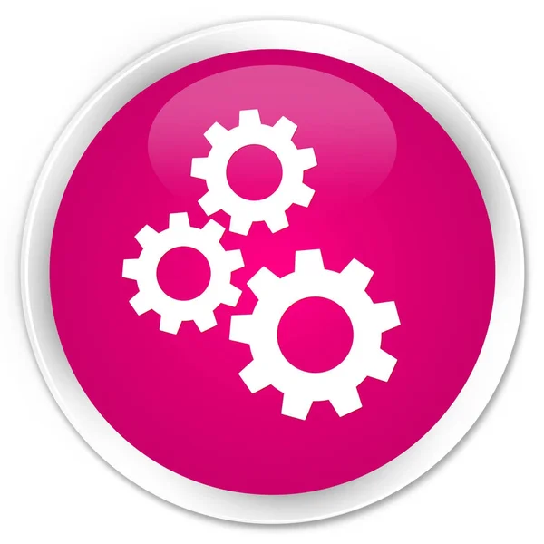 Engranajes icono premium botón redondo rosa —  Fotos de Stock