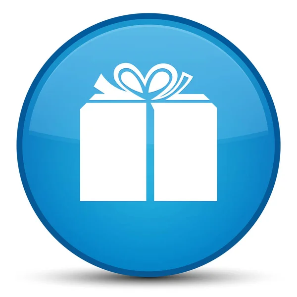 Піктограма подарункової коробки спеціальна блакитна кругла кнопка — стокове фото