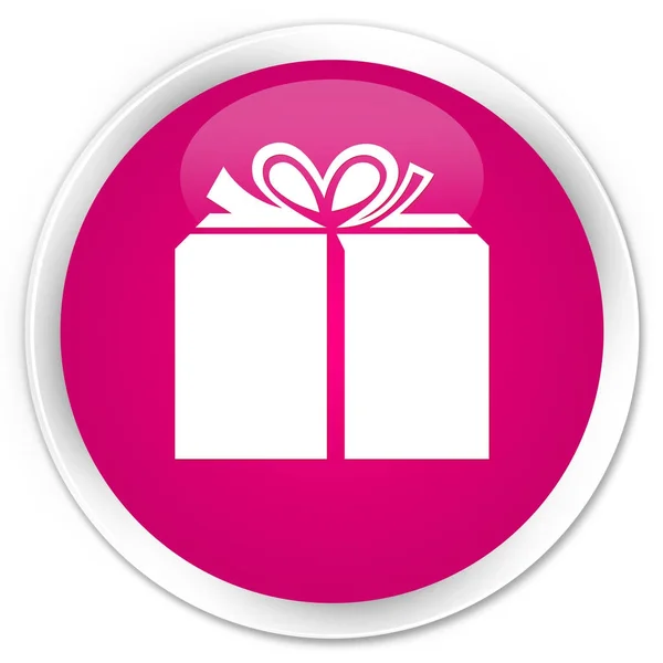 Icono de caja de regalo botón redondo rosa premium — Foto de Stock