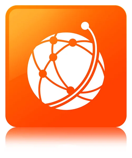 Globalna sieć ikonę pomarańczowy przycisk kwadratowy — Zdjęcie stockowe