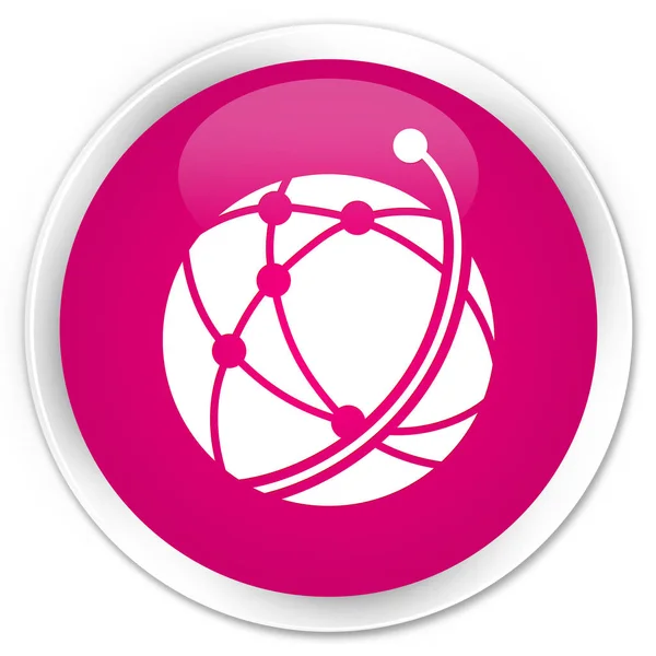 Ícone de rede global botão redondo rosa premium — Fotografia de Stock