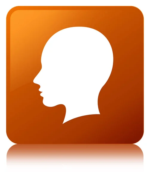 Cabeça fêmea ícone rosto marrom botão quadrado — Fotografia de Stock