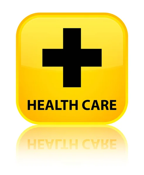 Охорона здоров'я (плюс знак) спеціальна жовта квадратна кнопка — стокове фото