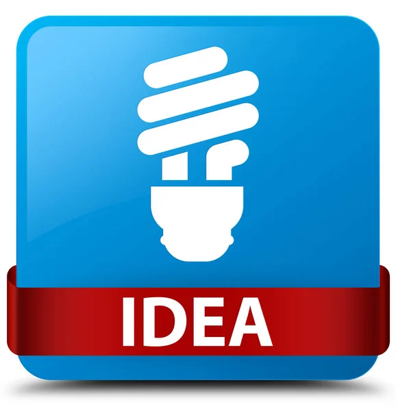 Idee (lamp pictogram) cyaan blauw vierkante knop rood lint in Midden — Stockfoto