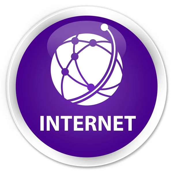 Internet (ícone de rede global) botão redondo roxo premium — Fotografia de Stock