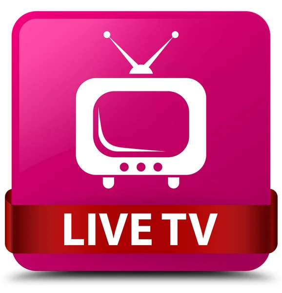 Live tv rosa fyrkantig knapp rött band i mitten — Stockfoto