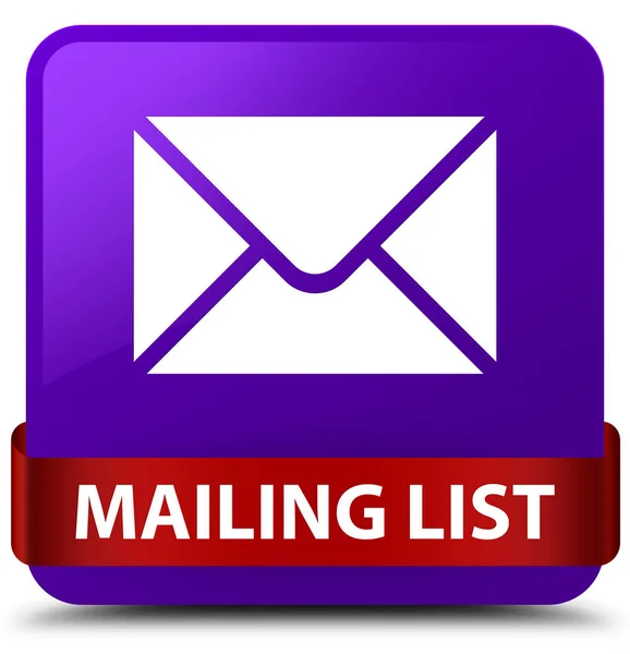 Lista de correo púrpura botón cuadrado rojo cinta en el centro — Foto de Stock