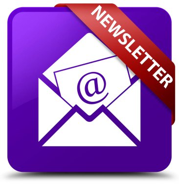 Bülten mor kare düğme kırmızı kurdele köşesinde