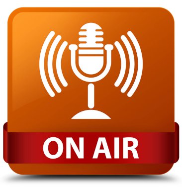 Hava (mikrofon simgesi) kahverengi kare düğme kırmızı şerit üzerinde orta