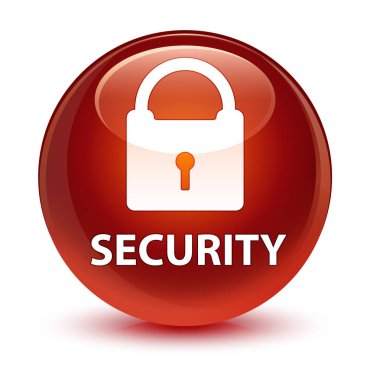 Güvenlik (asma kilit simgesi) cam gibi kahverengi yuvarlak düğmesi