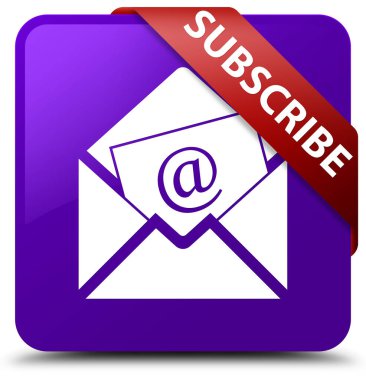 (Haber bülteni e-posta simgesi) kare düğme kırmızı mor ribbo abone