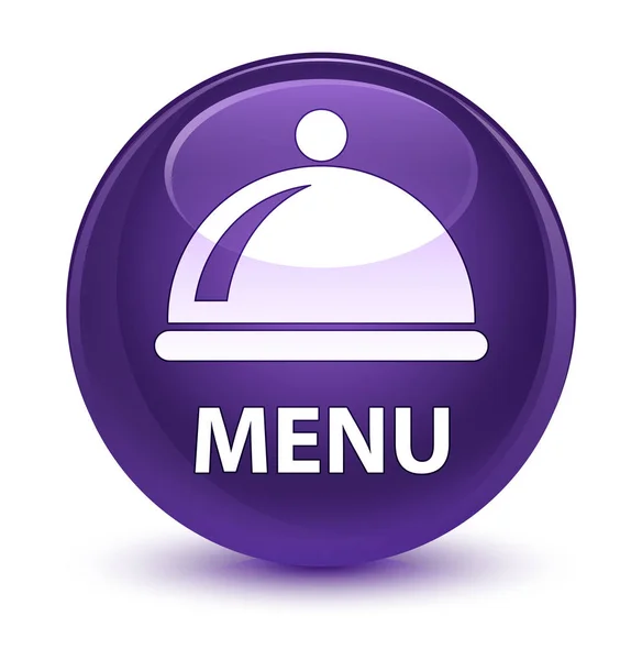 メニュー (食品皿アイコン) ガラス紫ラウンド ボタン — ストック写真