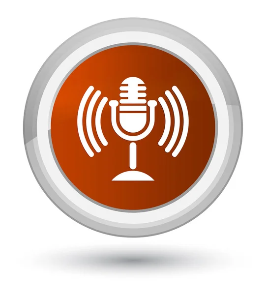 Ícone de microfone marrom botão redondo — Fotografia de Stock