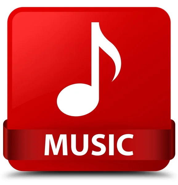 Music red square button red ribbon in middle — Stock Photo, Image