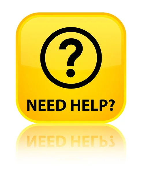 Precisa de ajuda (ícone de pergunta) botão quadrado amarelo especial — Fotografia de Stock