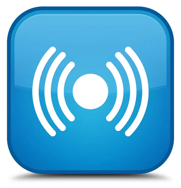Ícone de sinal de rede botão quadrado azul ciano especial — Fotografia de Stock