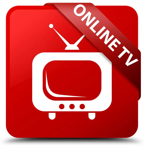 Online tv red square button red ribbon in corner — Stock Photo, Image