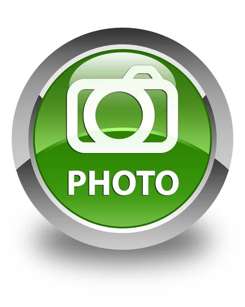 Photo (camera icon) glossy soft green round button — Stock Photo, Image