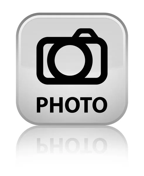 Foto (ícone da câmera) botão quadrado branco especial — Fotografia de Stock