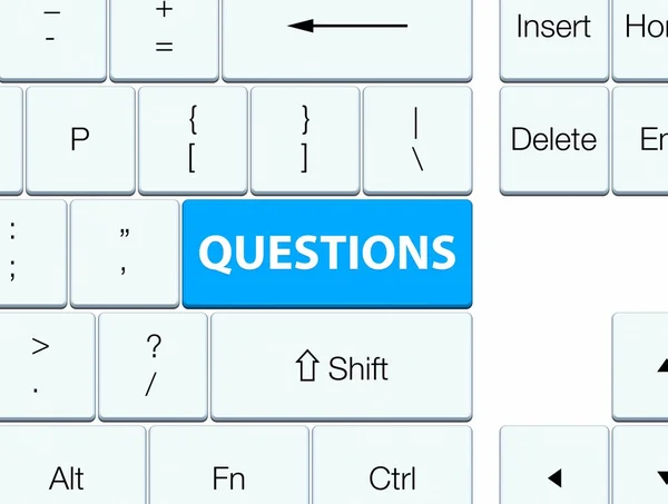 Vragen cyaan blauw toetsenbord knop — Stockfoto